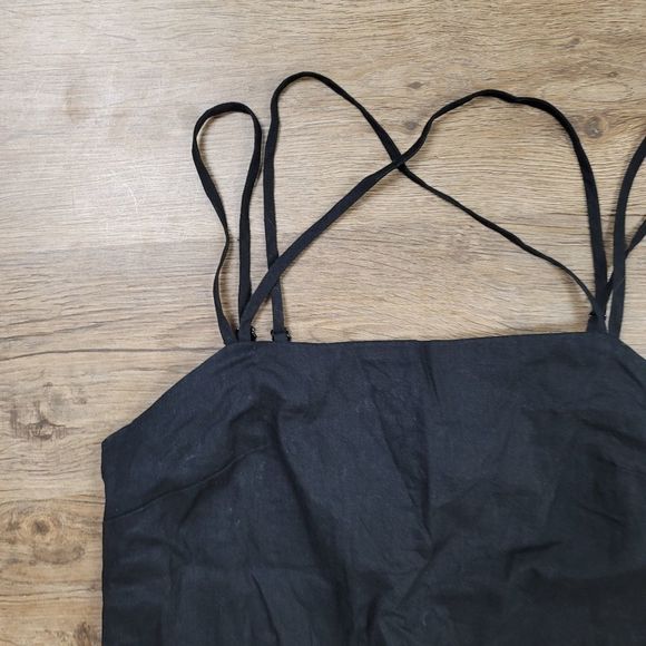 H&M Mini Dress Black Solid Sleeveless Spaghetti Strap Casual Cocktail Bodycon S - Picture 3 of 9